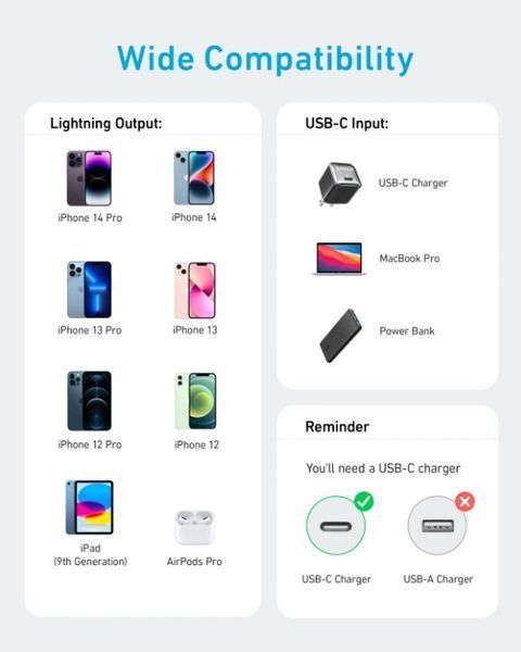 кабель ANKER 322 USB-C to Lightning - 1.8m Nylon (Білий) 306978 фото