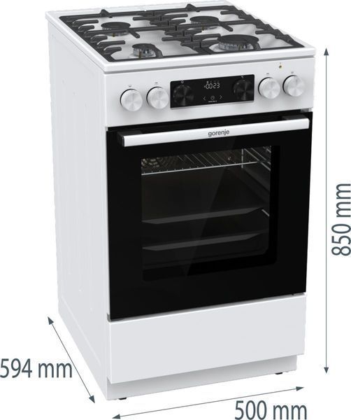 Плита Gorenje комбінована, 70л, 50x60см, дисплей, чавун, білий (GKS5C73WF) 374102 фото