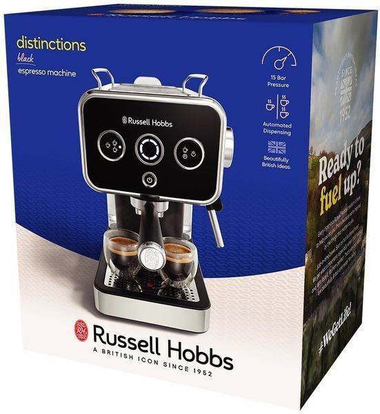 Кавоварка Russell Hobbs ріжкова Distinctions 1.1л, мелена + чалди, чорно-сріблястий (26450-56) 363834 фото