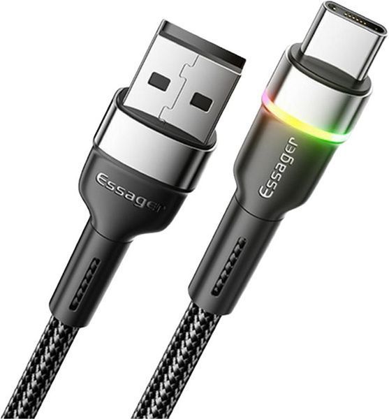Кабель ESSAGER Colorful LED USB Cable Fast Charging 3A USB-A To Type C 0.5m (EXCT-XCDB01) Black 355945 фото