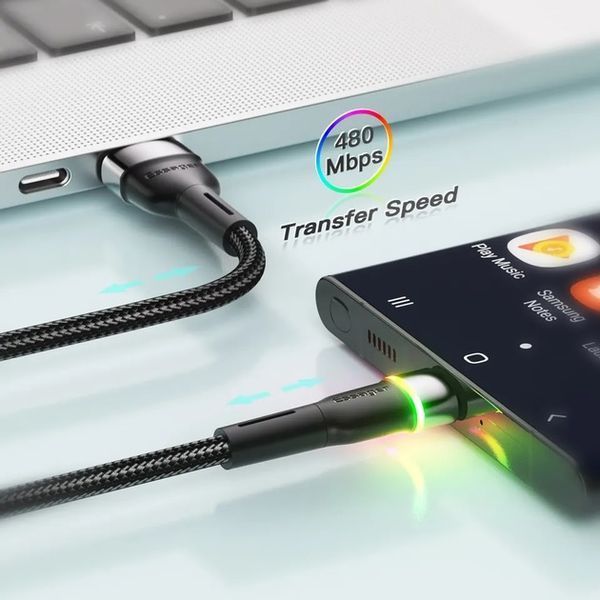 Кабель ESSAGER Colorful LED USB Cable Fast Charging 3A USB-A To Type C 0.5m (EXCT-XCDB01) Black 355945 фото