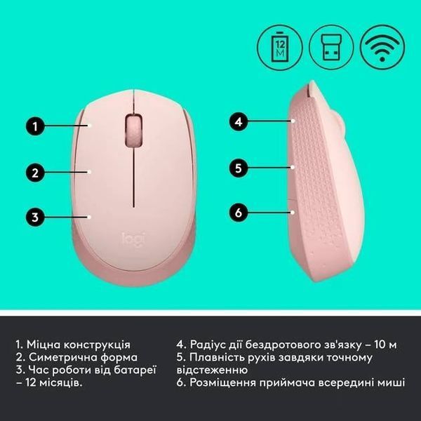 Миша LOGITECH M171 Wireless Mouse - Rose 344661 фото