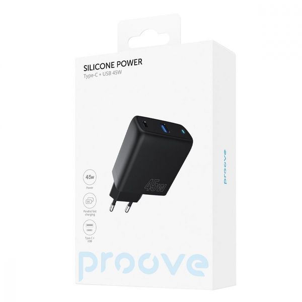 Зарядний Пристрій Proove Silicone Power 45W (Type-C + USB) (WCSP45110001) Black 286758 фото