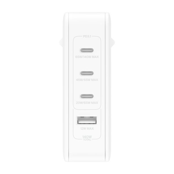 Зарядний пристрій мережевий Belkin 140Вт 3хUSB-С GAN PD PPS, USB-A, білий (WCH014BTWH) 370651 фото