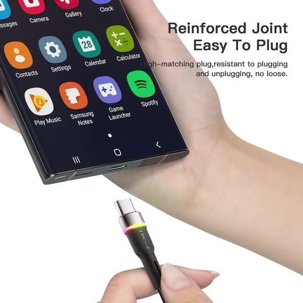 Кабель ESSAGER Colorful LED USB Cable Fast Charging 3A USB-A To Type C 0.5m (EXCT-XCDB01) Black 355945 фото