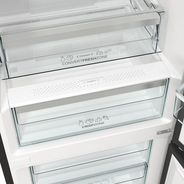Холодильник Gorenje NRK619EABXL4 з нижн. мороз. камерою, 185х60х60см, 2 дв., Х- 204л, М- 96л, A+, NoFrost Plus, Fresh zone, чорний 373956 фото