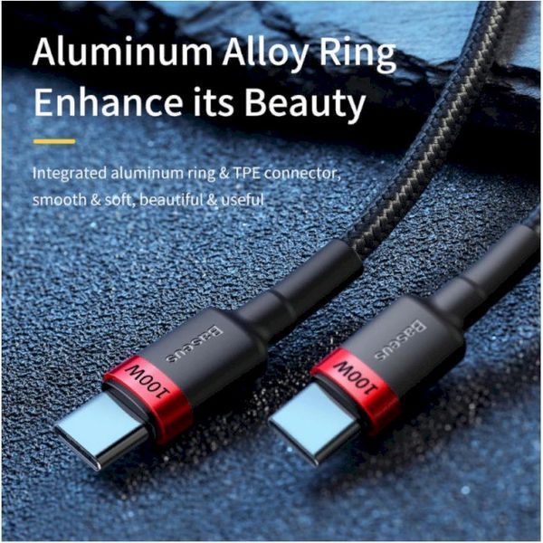 Кабель Baseus Cafule PD2.0 100W Flash Charging USB For Type-C Cable (20V 5A)2m Red+Black (CATKLF-AL91) 266777 фото