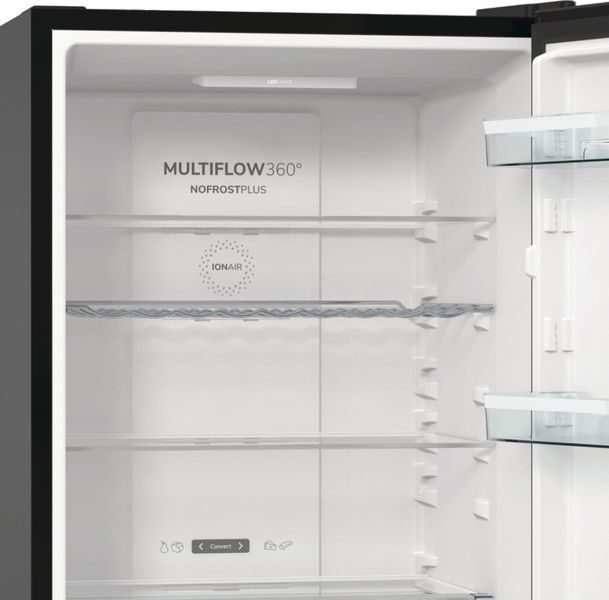 Холодильник Gorenje NRK619EABXL4 з нижн. мороз. камерою, 185х60х60см, 2 дв., Х- 204л, М- 96л, A+, NoFrost Plus, Fresh zone, чорний 373956 фото