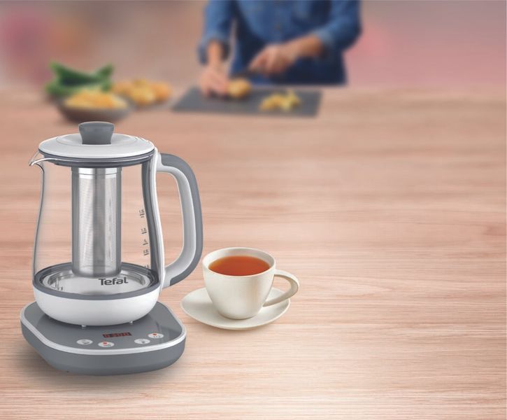 Електрочайник Tefal Tastea tea maker 1.5л, скло, заварник, біло-сірий (BJ551B10) 368650 фото