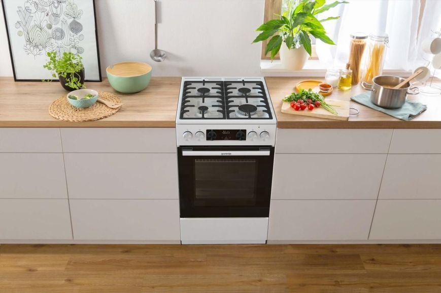 Плита Gorenje комбінована, 70л, 50x60см, дисплей, чавун, білий (GKS5C73WF) 374102 фото