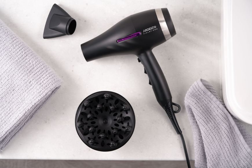 Фен Ardesto Violet PRO HD-Y223PRO, 1850-2200Вт, 2 швидкості , 3темп.режими, дифузор, чорний 367648 фото