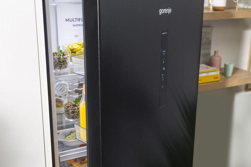 Холодильник Gorenje NRK619EABXL4 з нижн. мороз. камерою, 185х60х60см, 2 дв., Х- 204л, М- 96л, A+, NoFrost Plus, Fresh zone, чорний 373956 фото