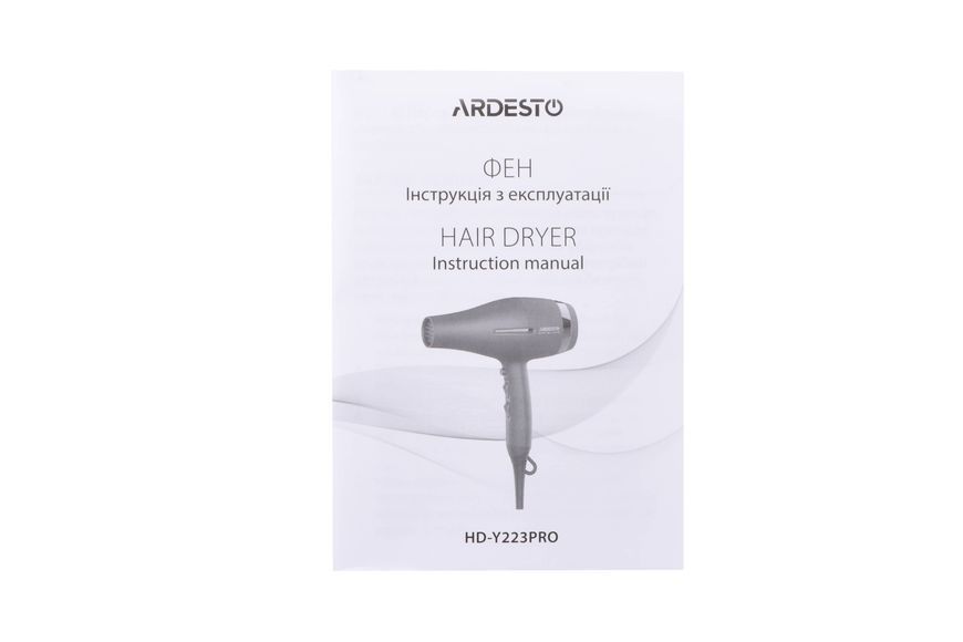 Фен Ardesto Violet PRO HD-Y223PRO, 1850-2200Вт, 2 швидкості , 3темп.режими, дифузор, чорний 367648 фото