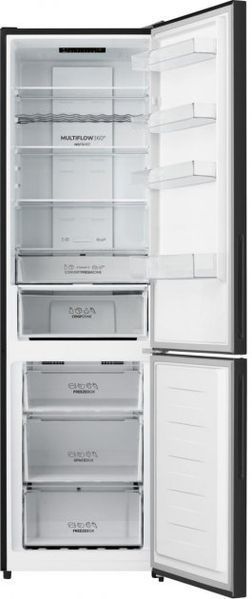 Холодильник Gorenje, з нижн. мороз. камерою,200х60х60см, 2 дв., Х- 238л, М- 98л, A++, NoFrost Plus, Fresh zone, дисплей,чорне скло (NRK620EABG4) 374988 фото
