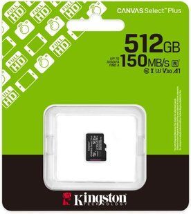 Карта пам'яті Kingston MicroSDXC 512GB Canvas Select Plus Gen3 150MB/s A1 (SDCS3/512GBSP) 388827 фото