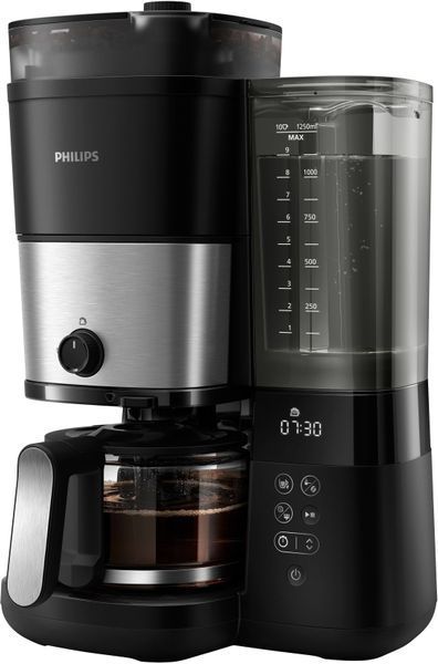 Кавоварка Philips крапельна All-in-1 Brew 1.25л, зерно + мелена, дисплей, підігрів кавника, кавомолка, чорний (HD7900/50) 371995 фото