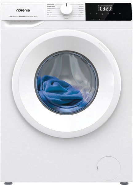 Пральна машина Gorenje фронтальна, з баком, 7кг, 1200, A+, 60см, дисплей, пар, інвертор, білий (WNHPI72SCSIRV) 375744 фото