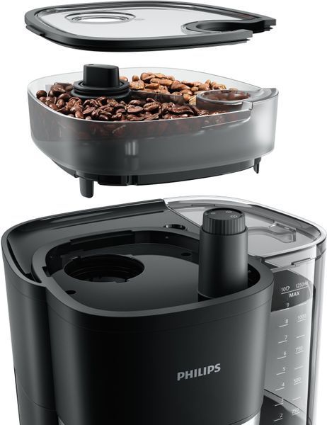 Кавоварка Philips крапельна All-in-1 Brew 1.25л, зерно + мелена, дисплей, підігрів кавника, кавомолка, чорний (HD7900/50) 371995 фото
