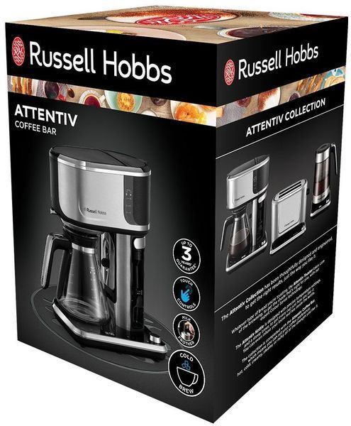 Кавоварка Russell Hobbs крапельна Attentiv Coffee Bar 1.5л, мелена, LED-дисплей, чорно-метал (26230-56) 363354 фото