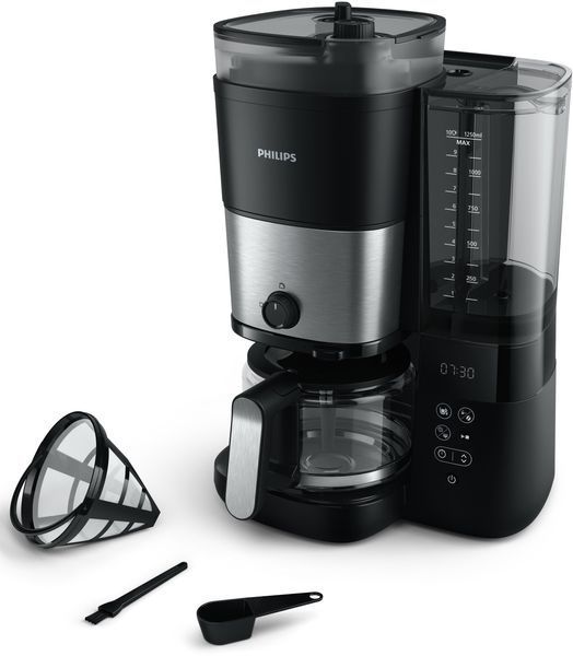 Кавоварка Philips крапельна All-in-1 Brew 1.25л, зерно + мелена, дисплей, підігрів кавника, кавомолка, чорний (HD7900/50) 371995 фото