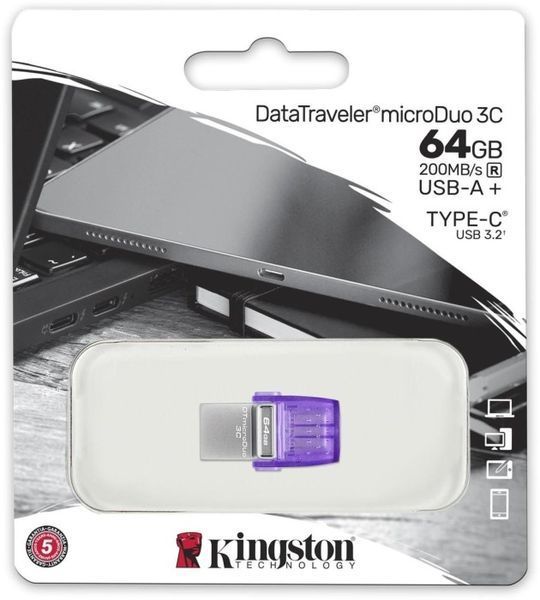Флеш-пам'ять USB Kingston DT microDuo 3C 64GB USB-A+USB-C (DTDUO3CG3/64GB) 319916 фото