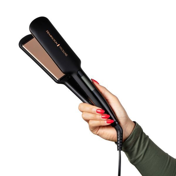 Випрямляч Remington PROluxe Midnight Wide Plate Straightener, темп.режимов-9, 150-230С, чохол, дісплей, кераміка, чорний (S9150B) 369837 фото