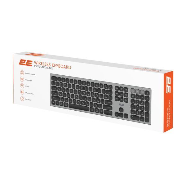 Клавіатура ножнична 2E KS270 109key, WL/BT, EN/UK, сіро-чорний (2E-KS270WBGR_UA) 362814 фото