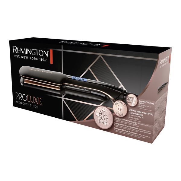 Випрямляч Remington PROluxe Midnight Wide Plate Straightener, темп.режимов-9, 150-230С, чохол, дісплей, кераміка, чорний (S9150B) 369837 фото