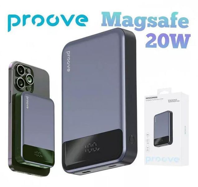 Зовнішній MagSafe Акумулятор Proove 10000mAh 20W Hoodman Magnetic (PBH120010003) Grey 315486 фото