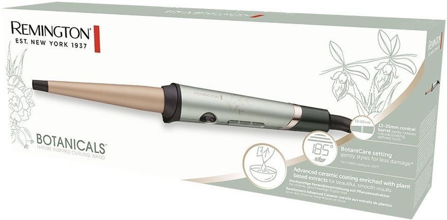 Плойка Remington Botanicals, конусна, 43Вт, темп.режимів-10, D-13-25mm, 130-210С, іонізація, кераміка, сіро-зелений (CI5860) 366805 фото