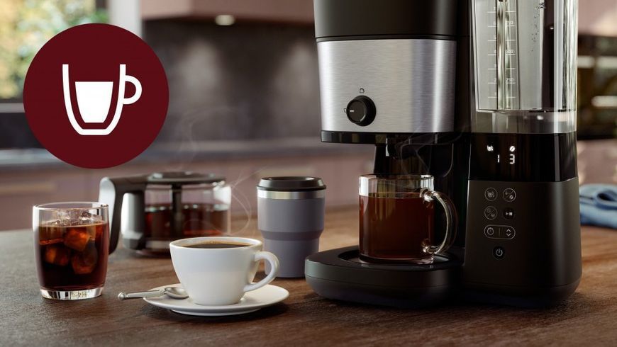 Кавоварка Philips крапельна All-in-1 Brew 1.25л, зерно + мелена, дисплей, підігрів кавника, кавомолка, чорний (HD7900/50) 371995 фото