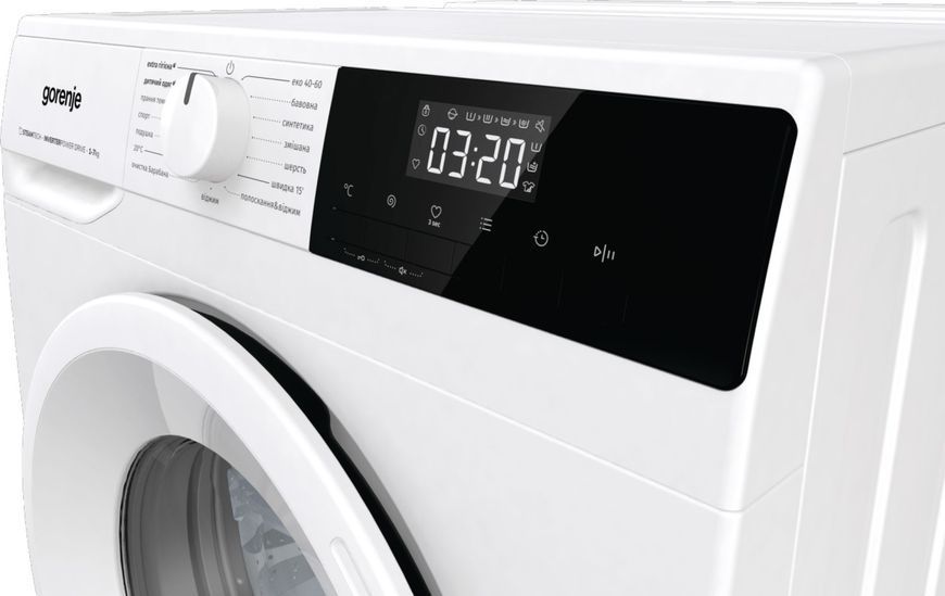 Пральна машина Gorenje фронтальна, з баком, 7кг, 1200, A+, 60см, дисплей, пар, інвертор, білий (WNHPI72SCSIRV) 375744 фото