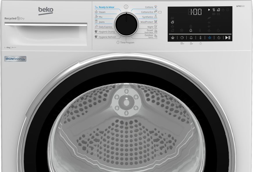 Сушильна машина Beko тепловий насос, 8кг, A+++, 60см, дисплей, підсвітка барабану, білий (B5T68243) 374424 фото