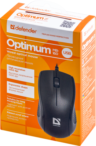 Миша DEFENDER Optimum MB-160 USB (чорна),1000 dpi, 3 кнопки 306159 фото