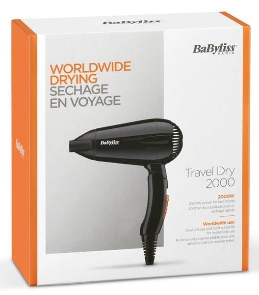 Фен Babyliss дорожній, 2000Вт, 2 режими, складне руків'я, чорний (5344E) 366950 фото