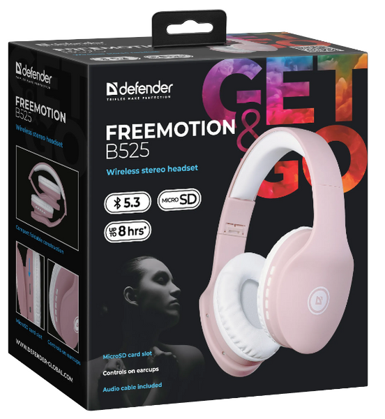 Навушники DEFENDER FreeMotion B525 Bluetooth, біло-рожевий (63528) 306668 фото