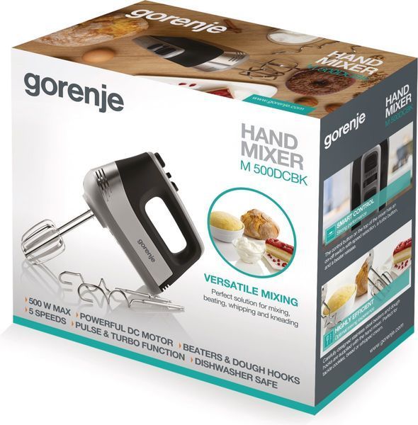 Міксер Gorenje ручний 500Вт, насадки-4 вінчика, турборежим, чорний (M500DCBK) 367988 фото