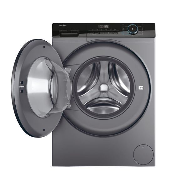 Пральна машина Haier фронтальна, 9кг, 1400, A+++, 60см, дисплей, пара, інвертор, люк чорний, прямий привід, cріблястий (HW90-B14939S8) 375633 фото