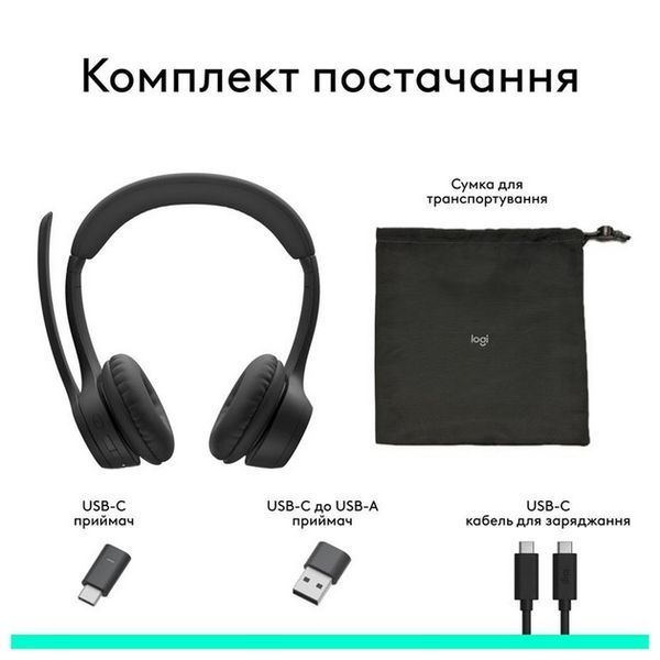 Головні бездротові навушники накладні з вбудованим мікрофоном LOGITECH Zone 305 - MIDNIGHT BLACK - 2.4GHZ/BT - PLUGC - EMEA28-935 - BUNDLE UC 359100 фото