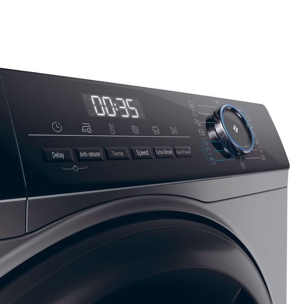 Пральна машина Haier фронтальна, 9кг, 1400, A+++, 60см, дисплей, пара, інвертор, люк чорний, прямий привід, cріблястий (HW90-B14939S8) 375633 фото