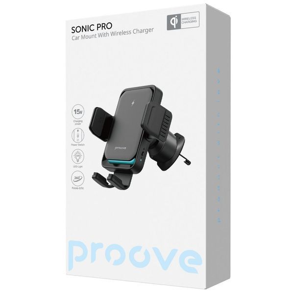 Автомобільний тримач з Бездротовим ЗП Proove Sonic Pro 15W (WHSP15002001) black 390430 фото
