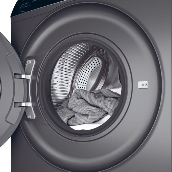 Пральна машина Haier фронтальна, 9кг, 1400, A+++, 60см, дисплей, пара, інвертор, люк чорний, прямий привід, cріблястий (HW90-B14939S8) 375633 фото