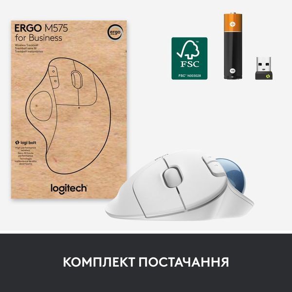 Маніпулятор миша бездротова LOGITECH TRACKBALL ERGO M575 FOR BUSINESS EMEA OFFWHITE (910-006438) 349610 фото