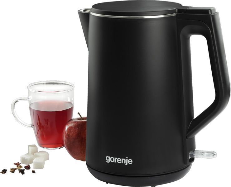 Електрочайник Gorenje, 1,5л, 2,200 Вт, корпус- нержав., Strix, матовий, чорний (K15DWBK) 370046 фото