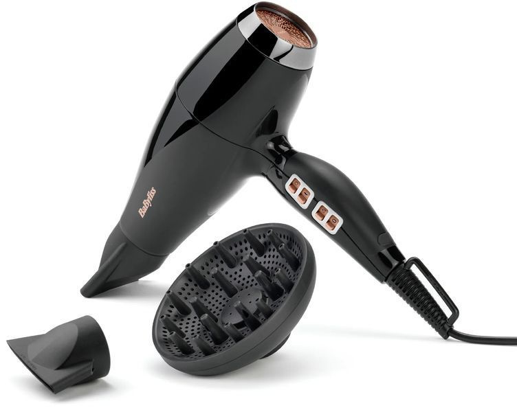 Фен Babyliss Air Power Pro, 2300Вт, 3 режими, дифузор, іоніз-я, хол. обдув, кераміка, чорно-рожевий (6716DE) 364745 фото