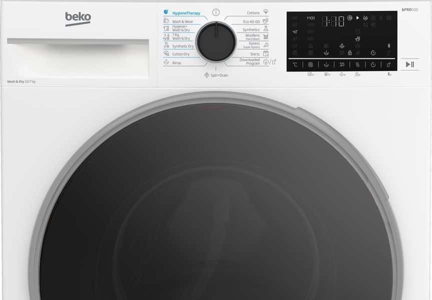 Прально-сушильна машина Beko фронтальна, 10(7)кг, 1400, А, 60см, дисплей, інвертор, пара, HomeWhiz, білий (B5DFT510457WPB) 374034 фото