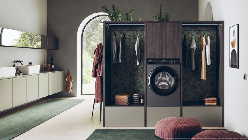 Пральна машина Haier фронтальна, 9кг, 1400, A+++, 60см, дисплей, пара, інвертор, люк чорний, прямий привід, cріблястий (HW90-B14939S8) 375633 фото