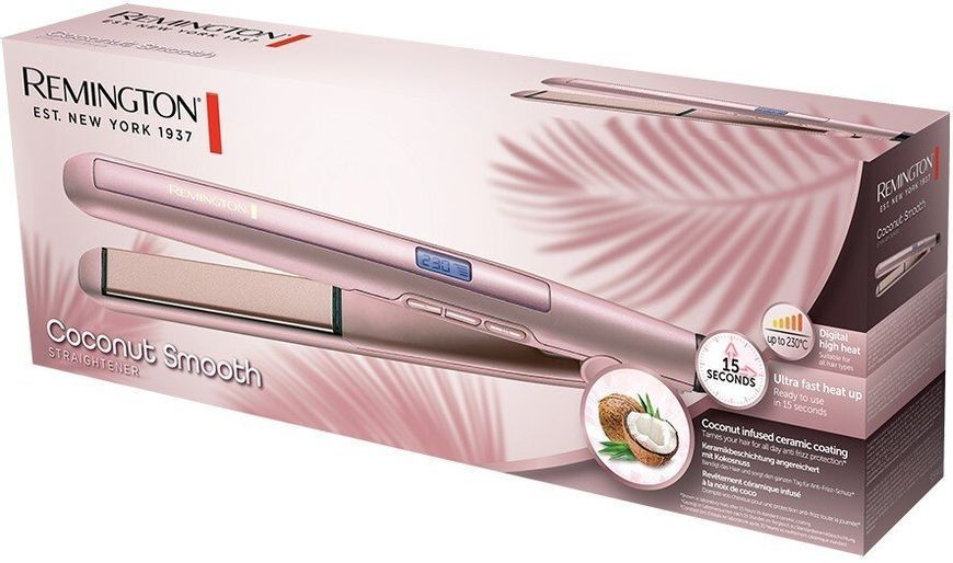 Випрямляч Remington Coconut Smooth, 47Вт, темп.режимів-9, 150-230С, дисплей, кераміка, рожевий (S5901) 371075 фото