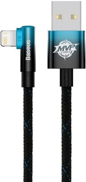 Кабель Baseus MVP 2 Elbow-shaped Fast Charging Data USB кабель USB To IP 2.4A 2m (CAVP000121) Black/Blue 260582 фото