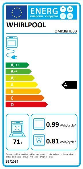 Духова шафа Whirlpool електрична, 71л, A, конвекція, чорний (OMK38HU0B) 371458 фото